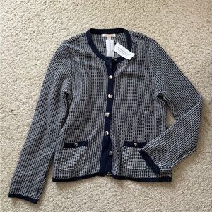 New Banana Republic cardigan sweater knit jacket crochet navy white classic XL